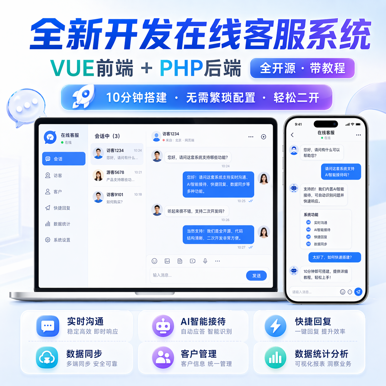 2026自主研发新版IM客服系统/在线客服系统/前端VUE/网站H5/pc客服源码-济南壹软网络科技